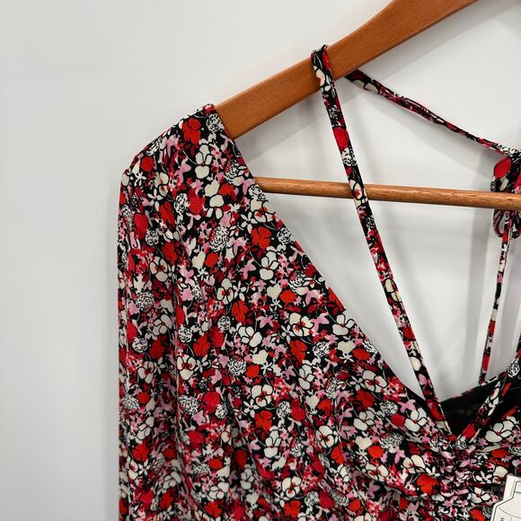 SANCTUARY NWT Floral Chiffon Halter Neck Long Sleeve Cut-Out Midi Dress // 2 - Picture 7 of 13